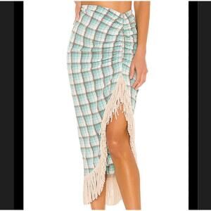 JUST BEE QUEEN JBQ Mallorca Seersucker blue white plaid skirt sz s